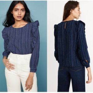 MADEWELL ruffle front Cecile rainbow stripe long sleeve dainty romantic top